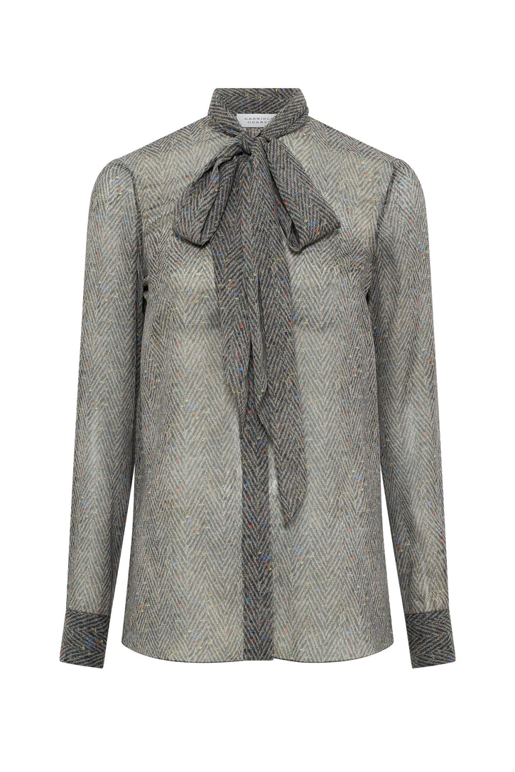 Shildon Top in Charcoal Multi Printed Silk Georgette