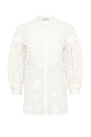 Sofia Mia's Flowers Blouse in Ivory Embroidered Silk Organza