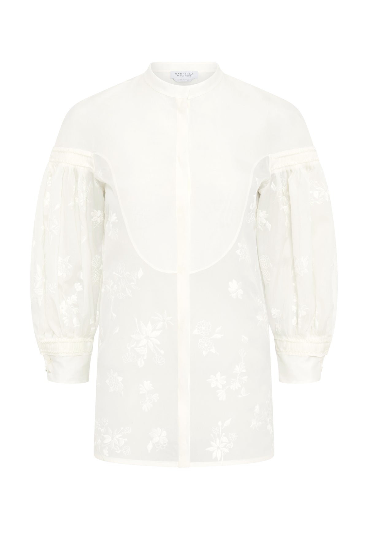 Sofia Mia's Flowers Blouse in Ivory Embroidered Silk Organza