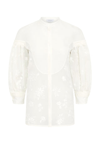 Sofia Mia's Flowers Blouse in Ivory Embroidered Silk Organza