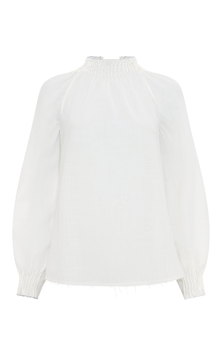 Magnolia Top in Ivory Wool Cashmere Voile