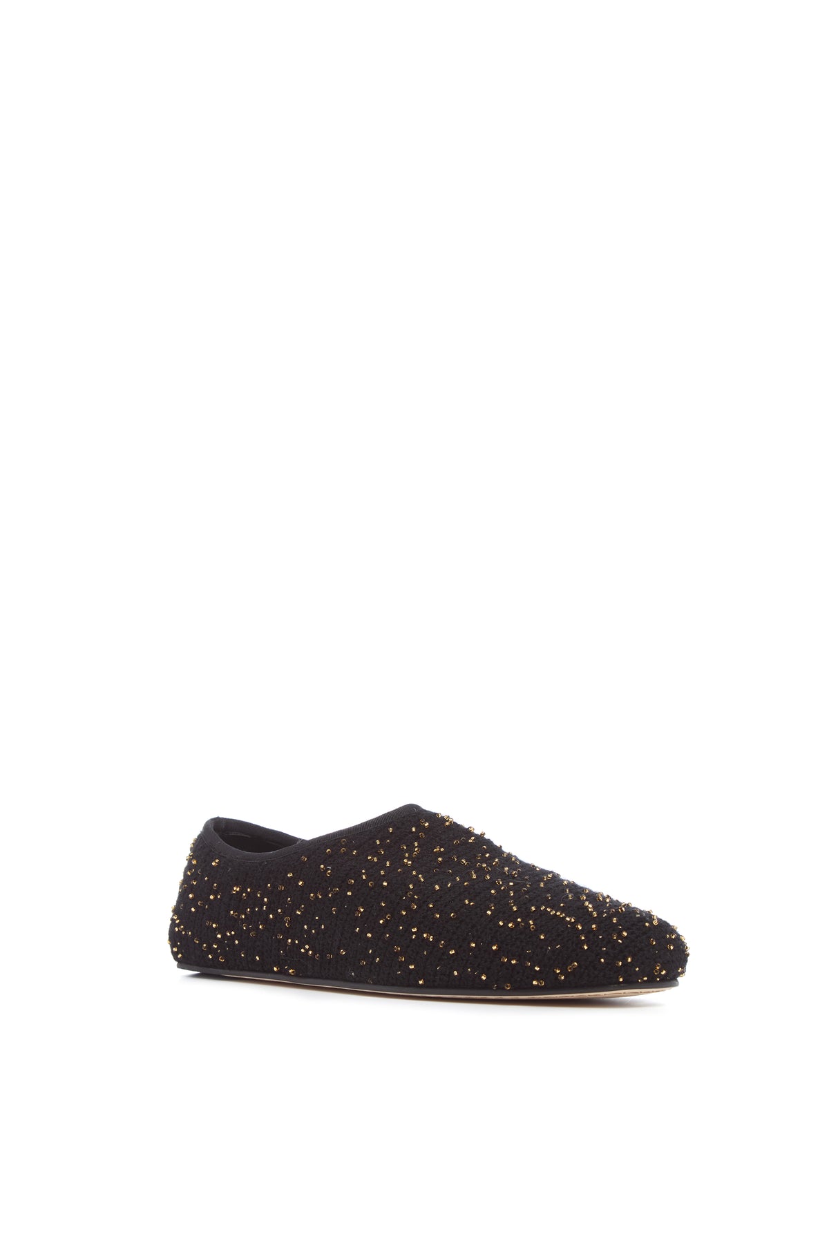 Callie Knit Ballerina Flat Shoe in Black & Gold Beaded Cashmere