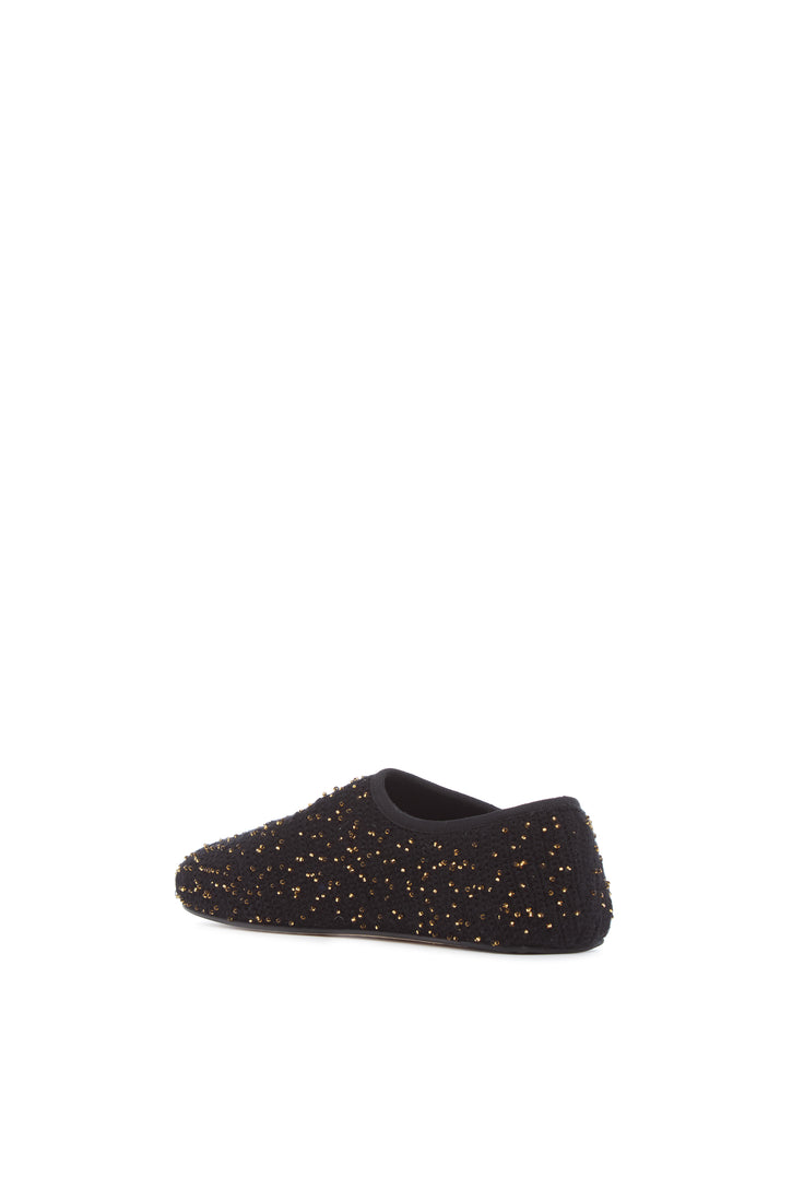 Callie Knit Ballerina Flat Shoe in Black & Gold Beaded Cashmere