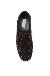 Callie Knit Ballerina Flat Shoe in Black & Gold Beaded Cashmere