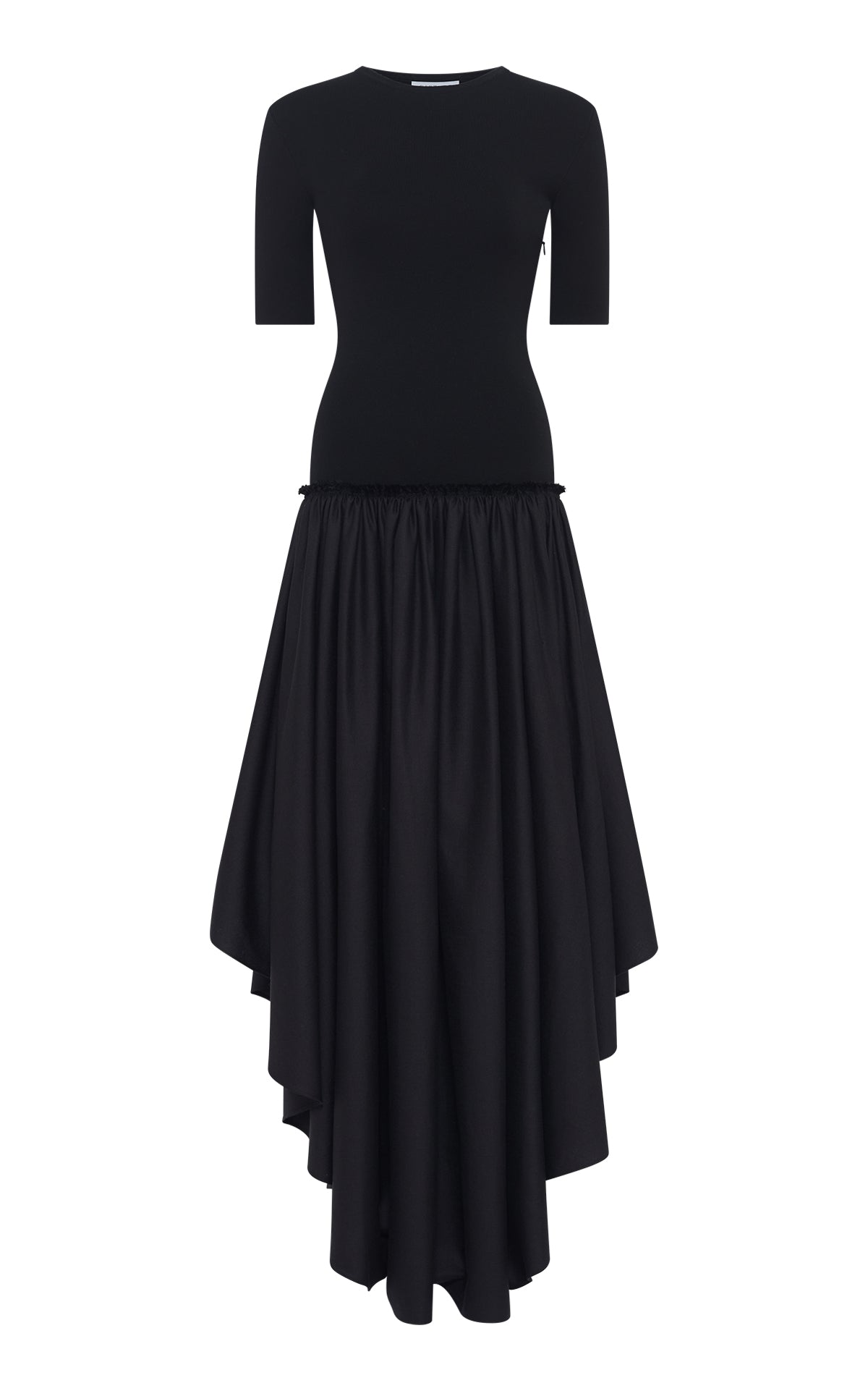 Sirona Pleated Maxi Dress in Black Virgin Wool Silk with Linen