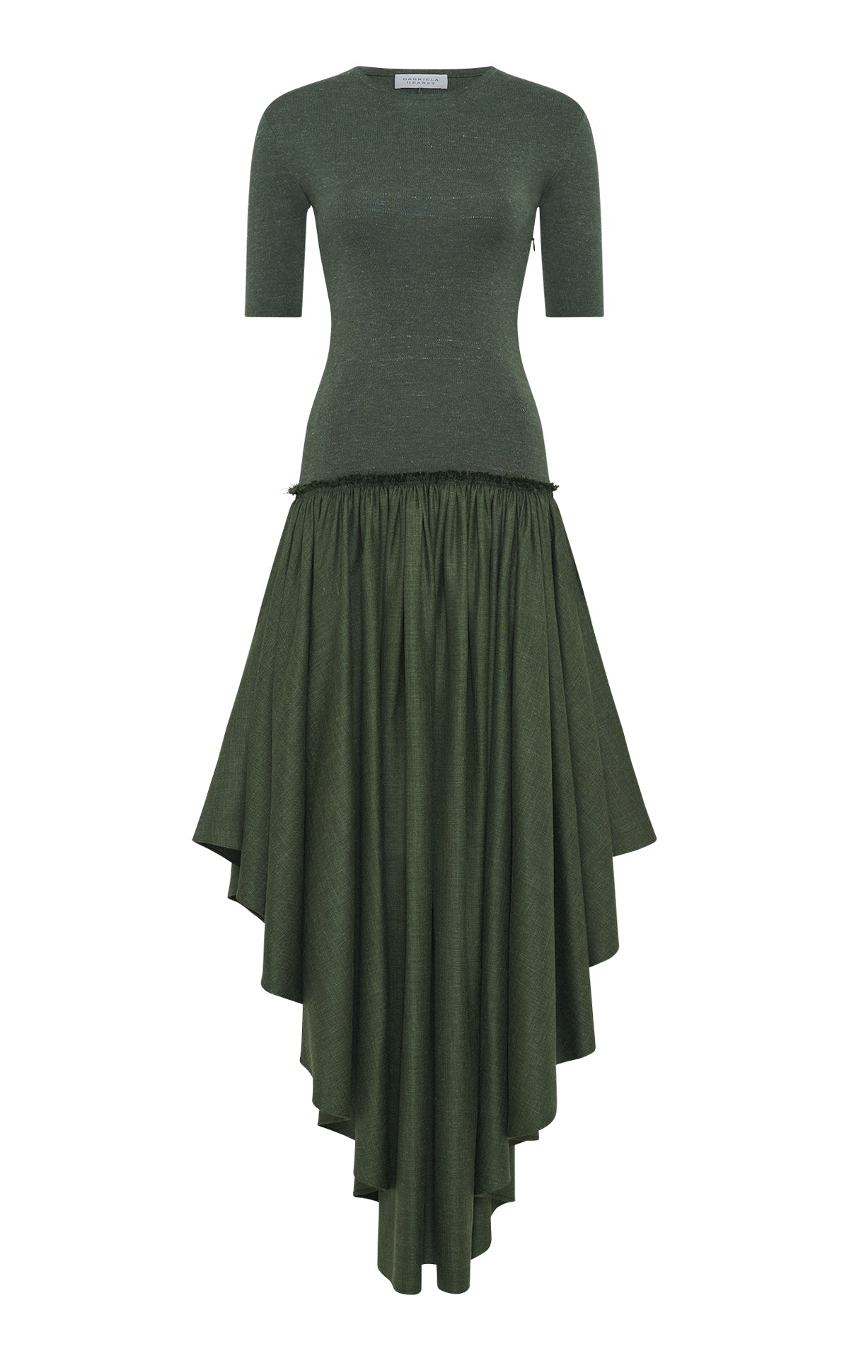 Sirona Pleated Maxi Dress in Olive Virgin Wool Silk with Linen