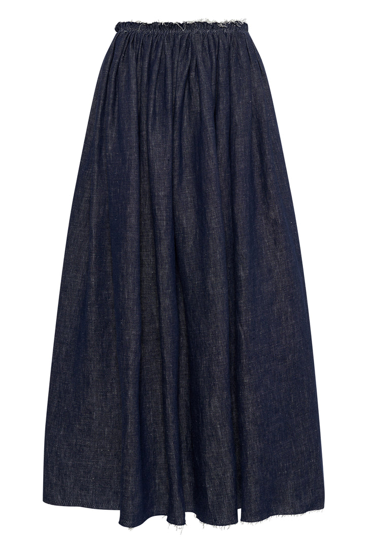 Eloran Skirt In Stoned Washed Denim Linen