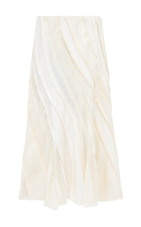 Elora Patchwork Midi Skirt in Ivory Textured Linen Slub