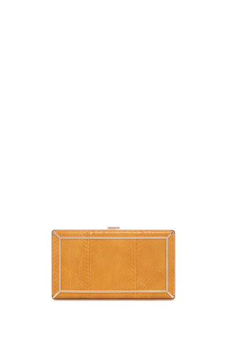 Saffron Snakeskin Callas Clutch - Front View, Rose Gold Frame Detail | Gabriela Hearst