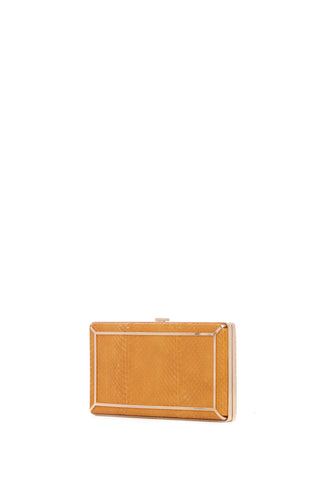 Saffron Snakeskin Callas Clutch - Three-Quarter Angle, Pushlock Closure | Gabriela Hearst