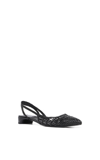 Black Woven Leather Pointed Toe Slingback Pump - Front View | Gabriela Hearst