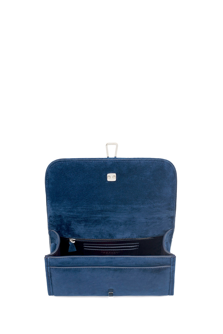 Small Leonora Flap Bag in Navy Suede