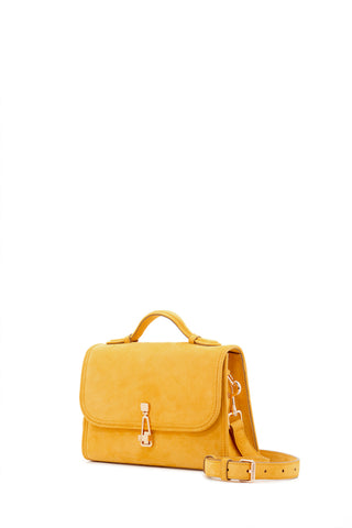 Golden Birch Suede Small Leonora Flap Bag - Side Profile | Gabriela Hearst