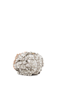 Soft Demi Clutch with Chain in Ivory Leather with Embroidered Flower Motif