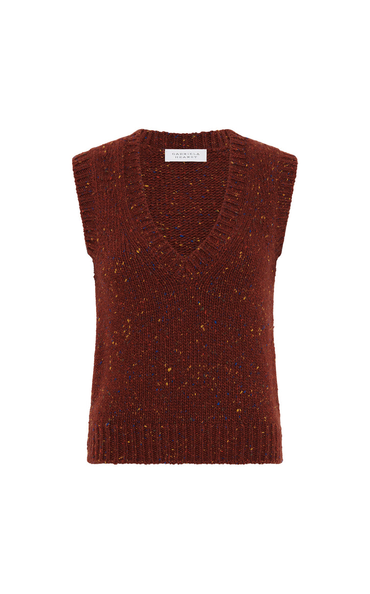 Solomon Knit Vest in Burnt Sienna Multi Speckle Cashmere