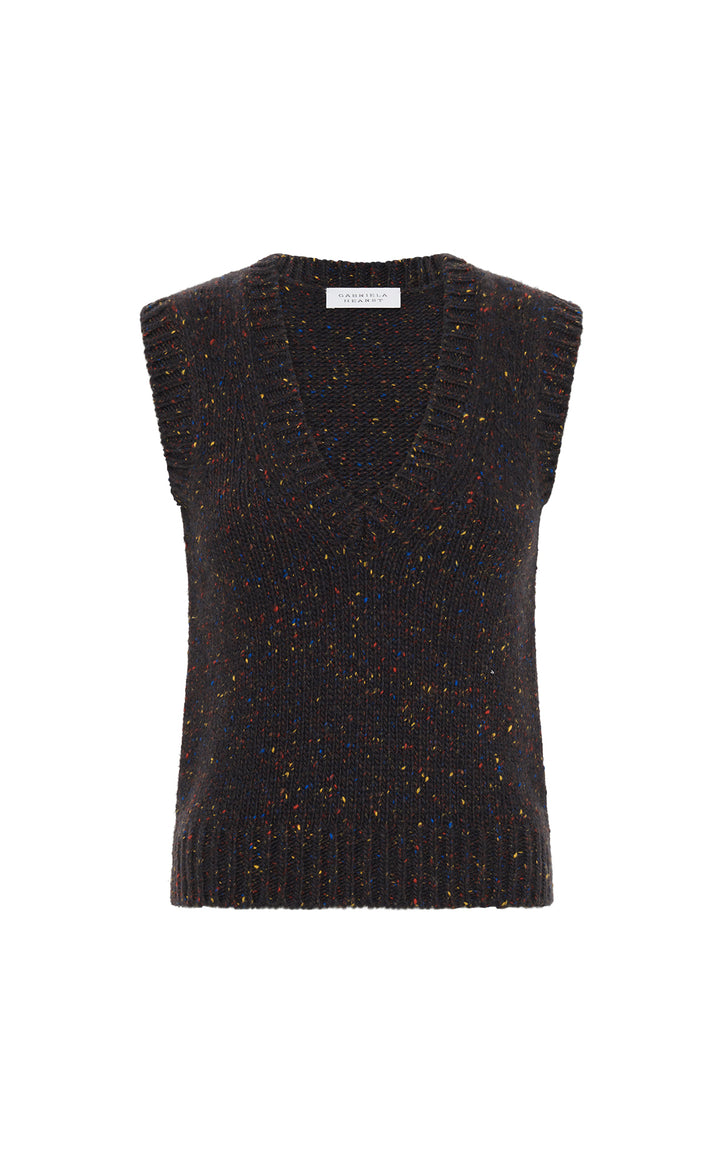 Solomon Knit Vest in Charcoal Multi Speckle Cashmere