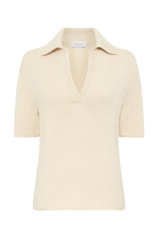 Off White Cashmere Sohan Short Sleeve Polo - Flat Lay | Gabriela Hearst