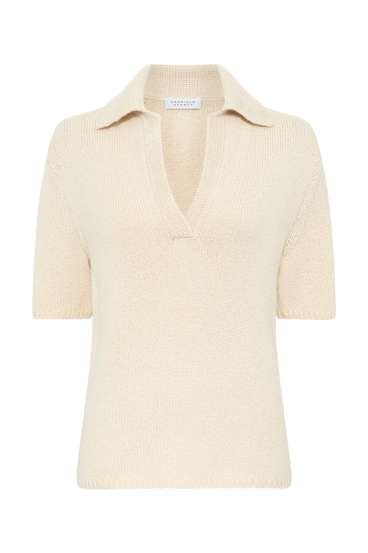 Sohan Knit Short Sleeve Polo in Off White Cashmere