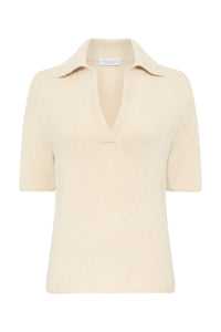Sohan Knit Short Sleeve Polo in Off White Cashmere