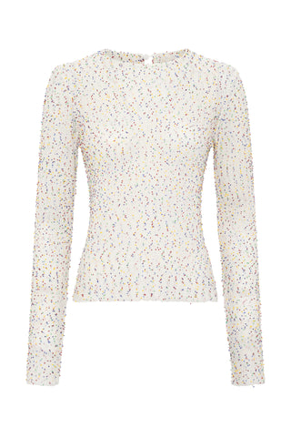 Ivory Multi Beaded Cashmere Silk Nello Knit Sweater - Front View | Gabriela Hearst