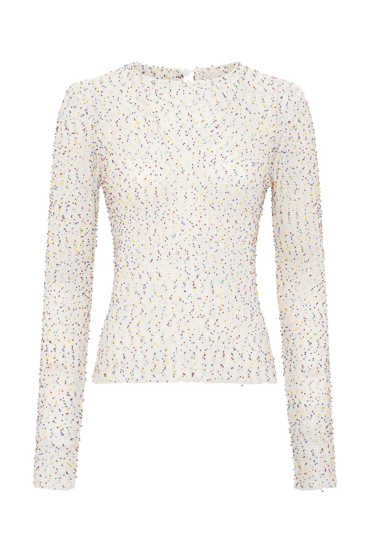 Nello Knit Sweater in Ivory Multi Beaded Cashmere & Silk