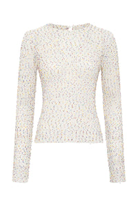 Nello Knit Sweater in Ivory Multi Beaded Cashmere & Silk