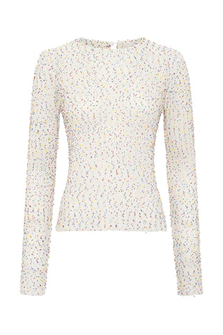 Nello Knit Sweater in Ivory Multi Beaded Cashmere Silk