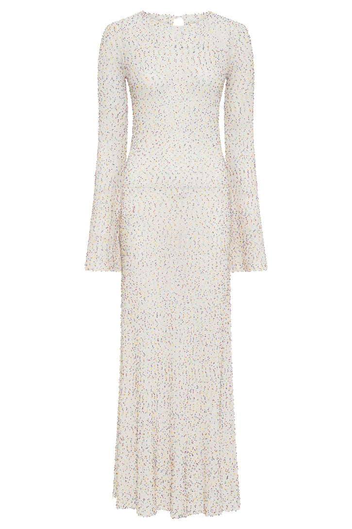 Chandra Knit Dress In Ivory Multi Beaded Cashmere & Silk