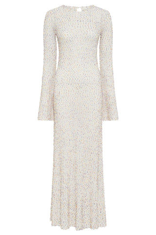 Chandra Knit Dress In Ivory Multi Beaded Cashmere & Silk