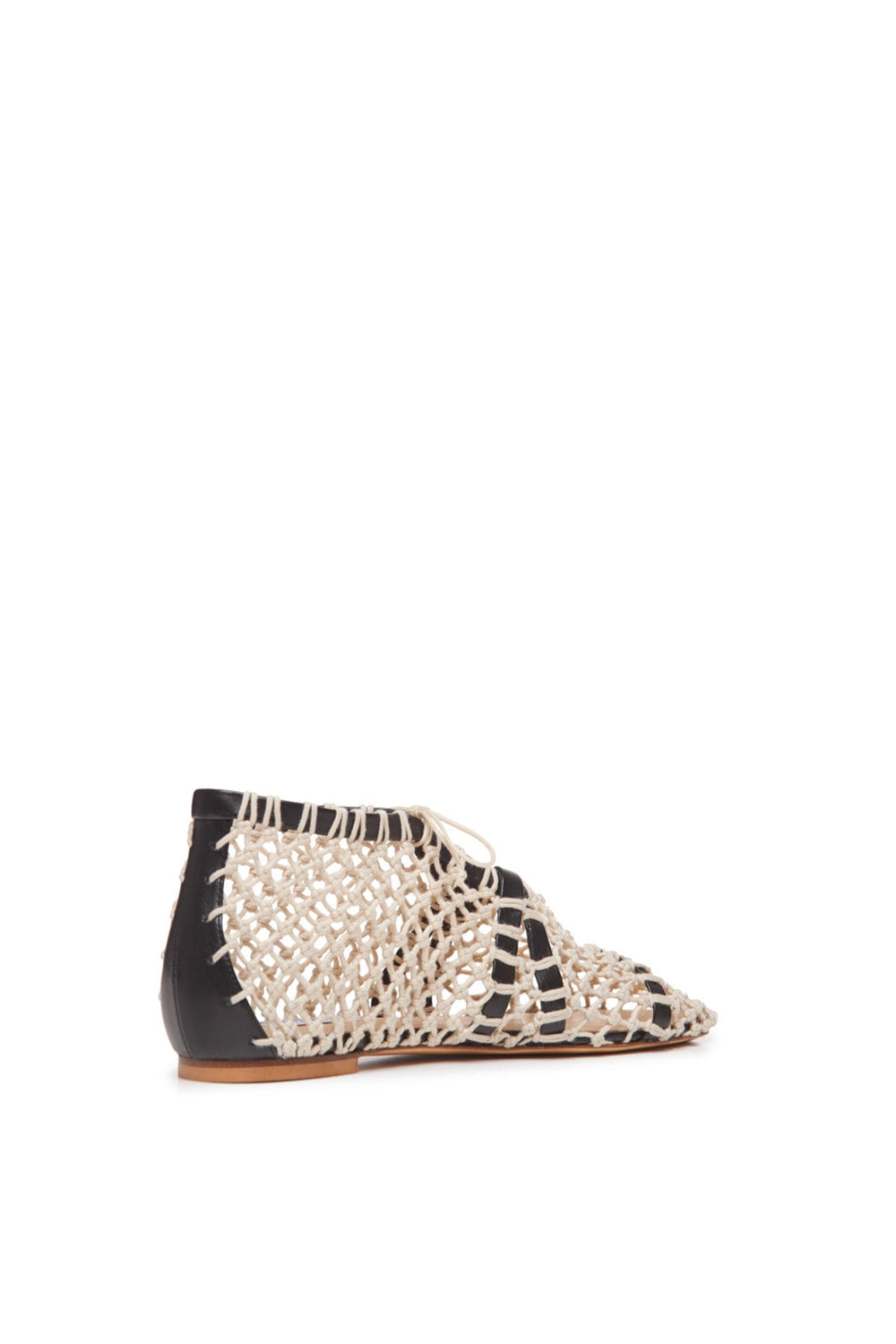 Sage Crochet Flat Shoe in Cream Nappa Leather