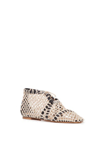 Sage Crochet Flat Shoe in Cream Nappa Leather
