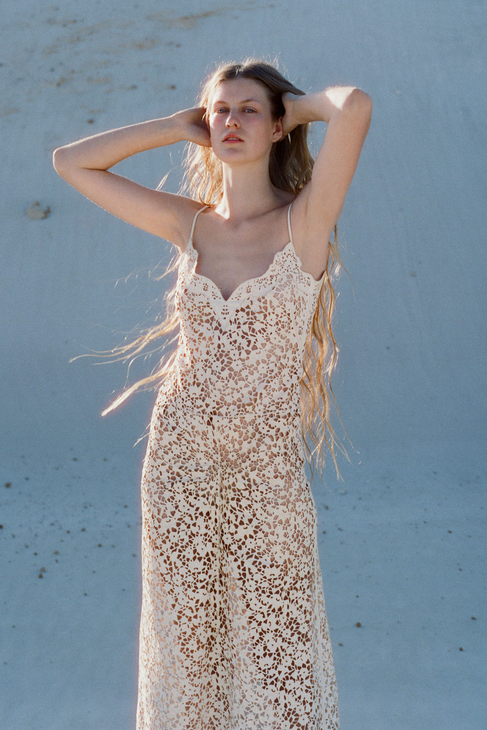 Anaya Dress in Ivory Suede Lace