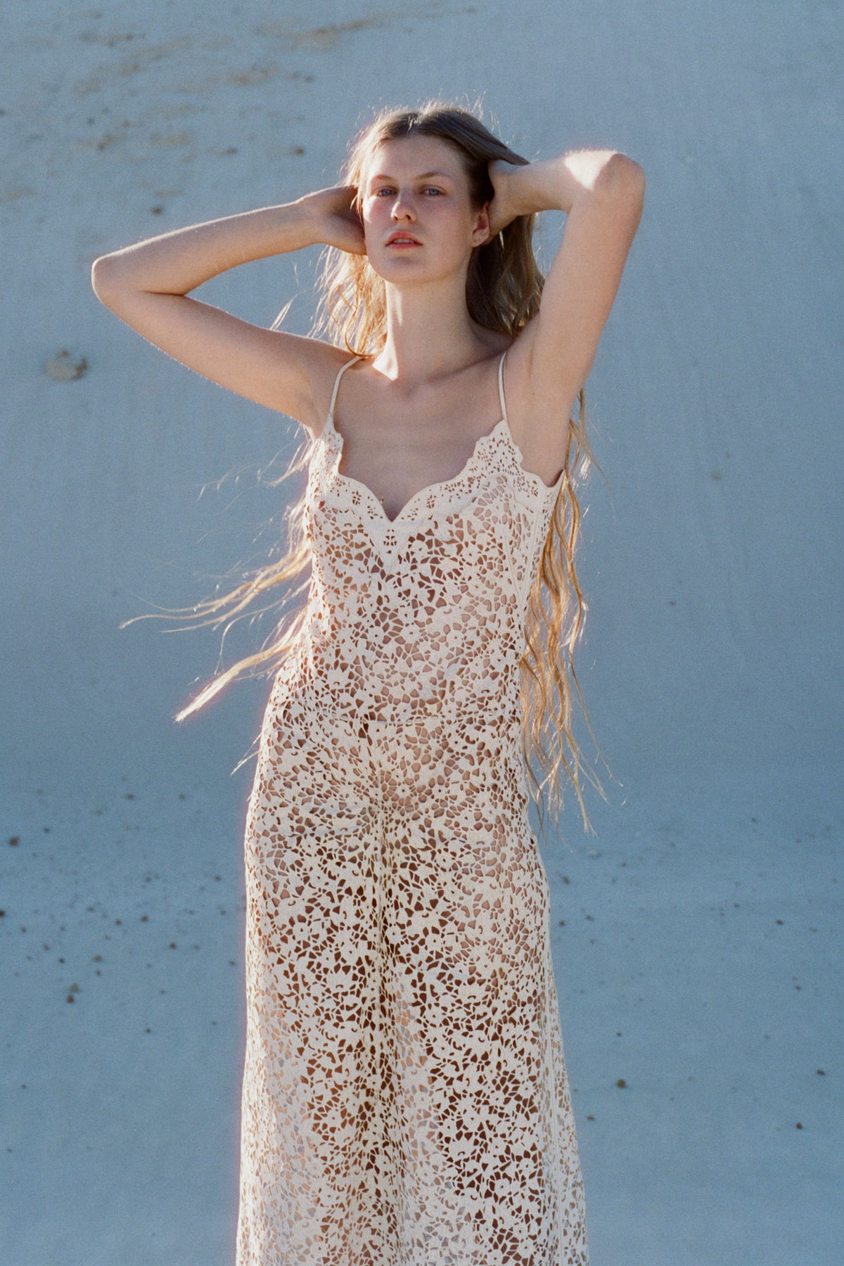 Anaya Dress in Ivory Suede Lace