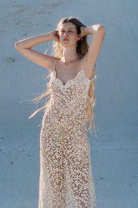 Anaya Dress in Ivory Suede Lace