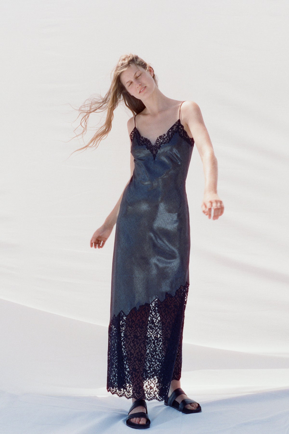 Pomona Dress in Black & Silver Foil Printed Wool