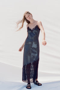 Pomona Dress in Black & Silver Foil Printed Wool