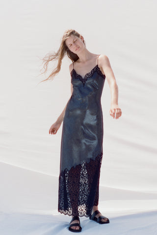 Pomona Dress in Black & Silver Foil Printed Wool
