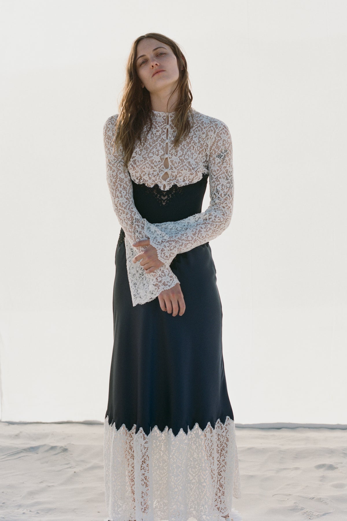 Esker Dress in Dark Navy & Ivory Sea Island Cotton