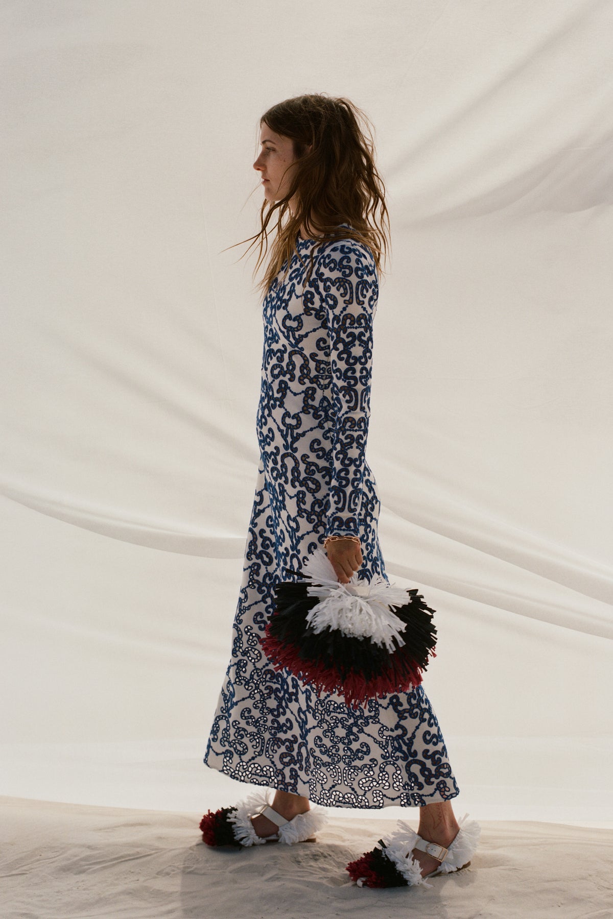 Olla Dress in Ivory & Cobalt Merino Wool
