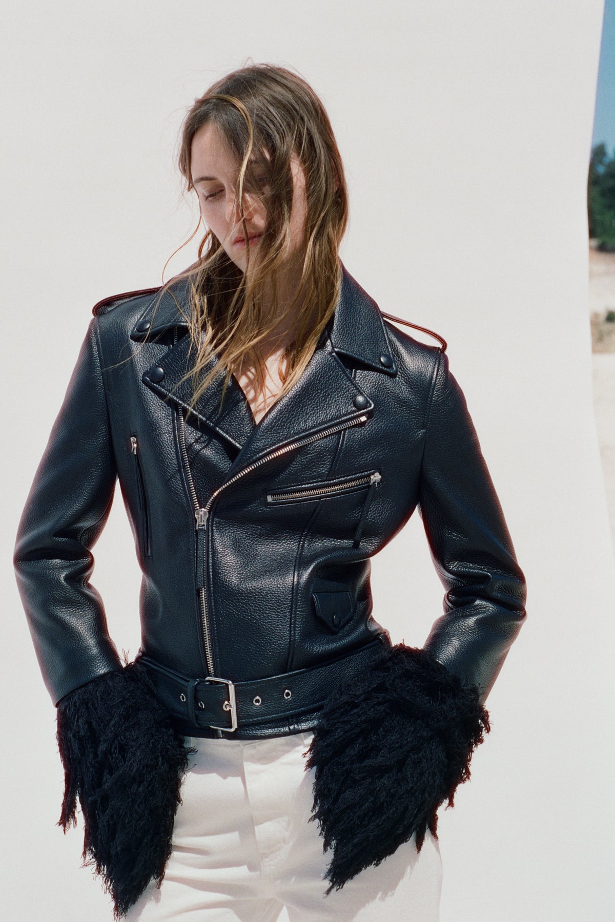 Tensor Biker in Black Textured Leather