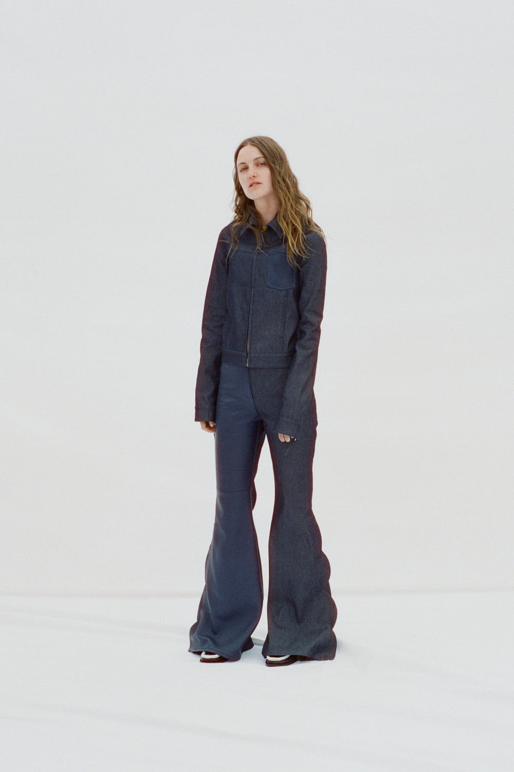 Mesa Pant in Recycled Denim & Textured Leather