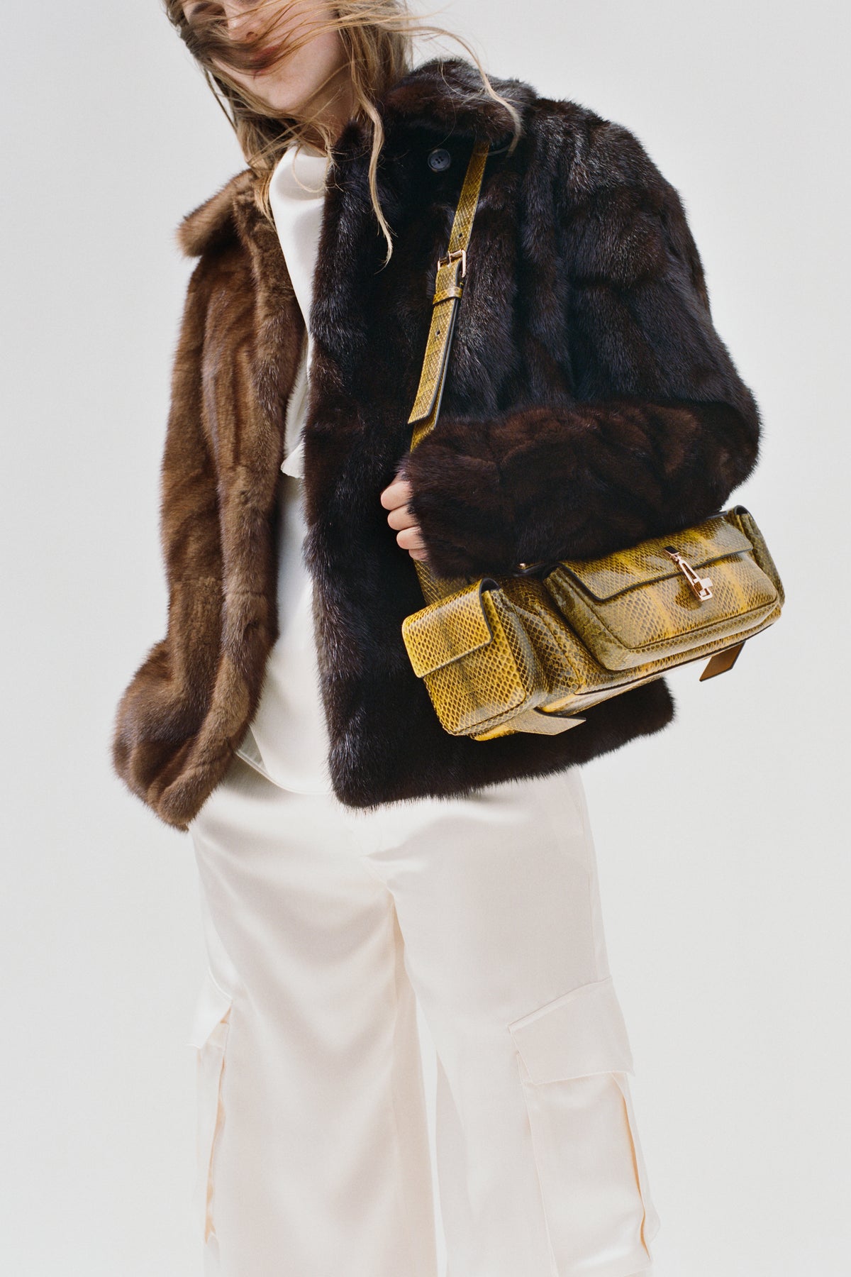 Torstein Coat in Black & Chocolate Recycled Fur