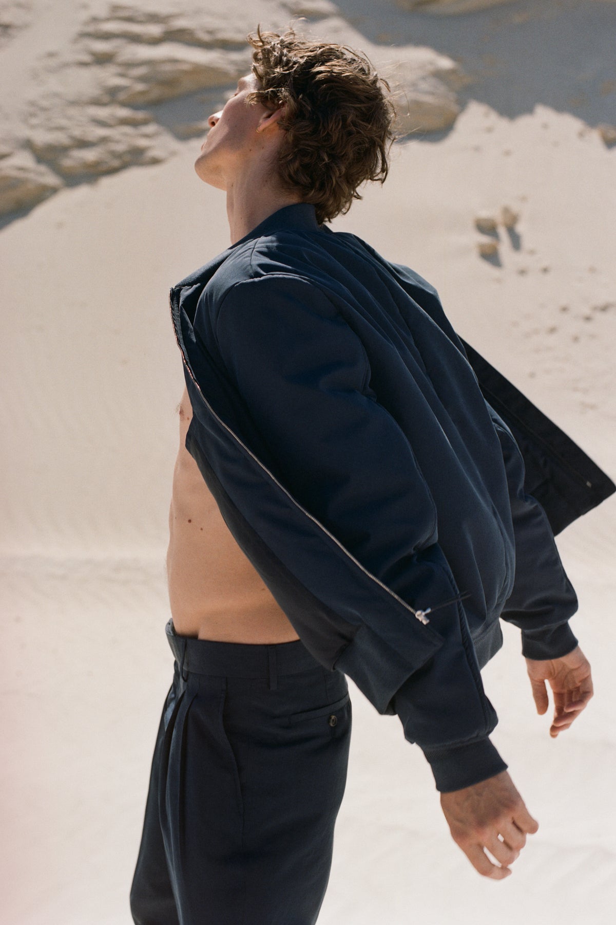 Josh Bomber Jacket in Dark Navy Washed Silk