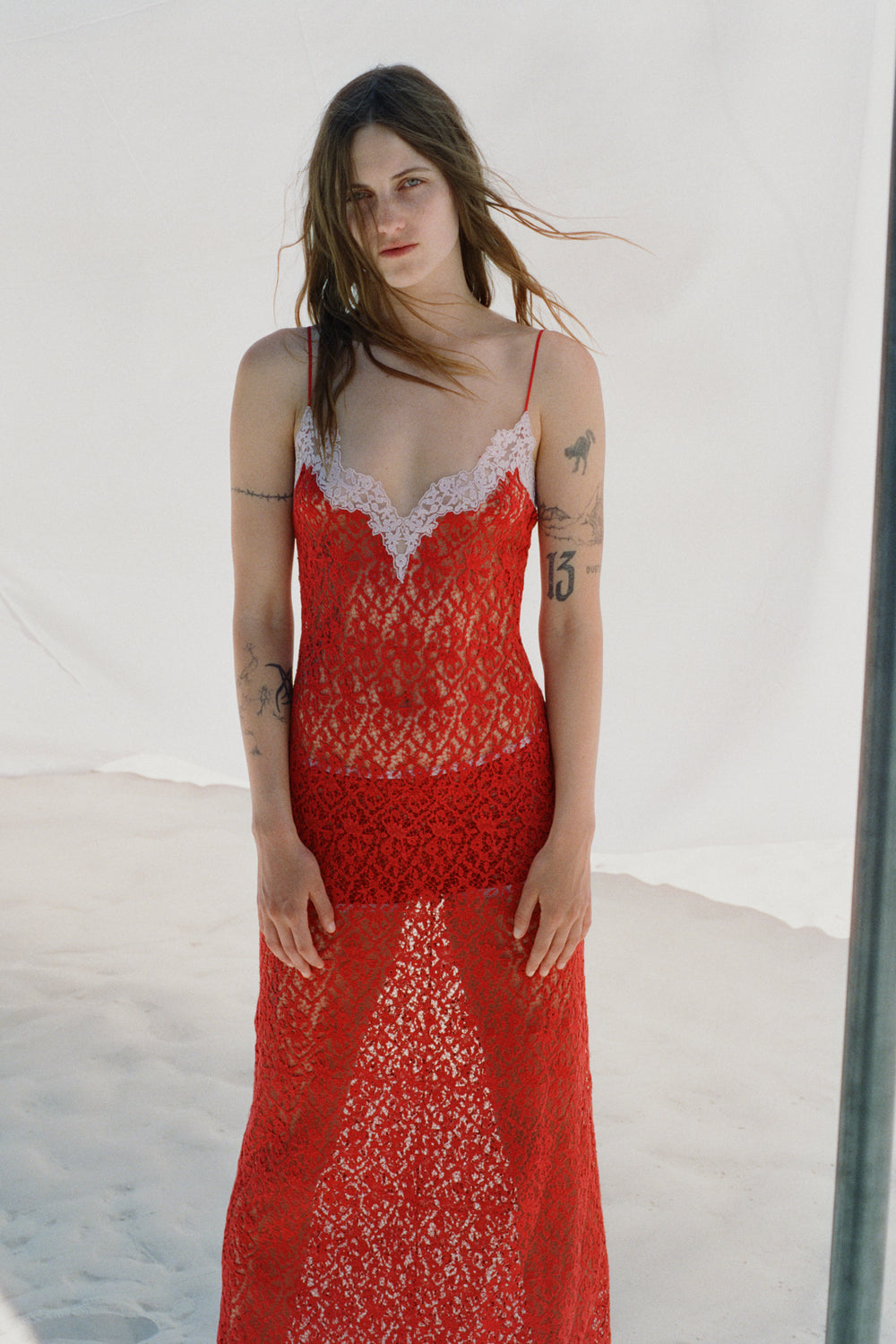 Nesta Dress in Scarlet Red Sea Island Cotton Lace