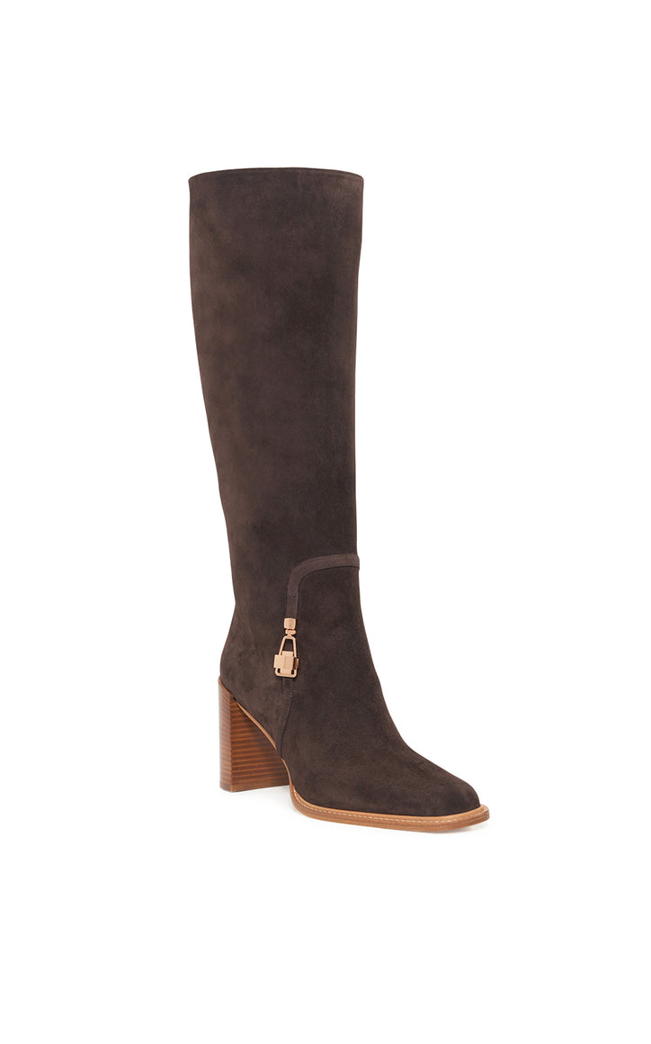 Nina Clasp Boot in Dark Chocolate Suede