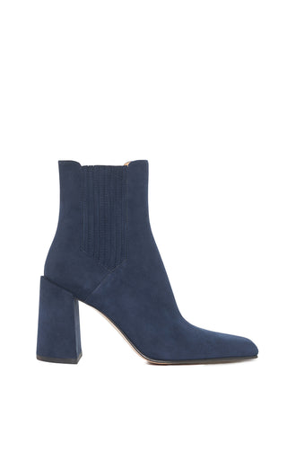 Navy Suede Luke High Heel Ankle Boot - Side Profile | Gabriela Hearst