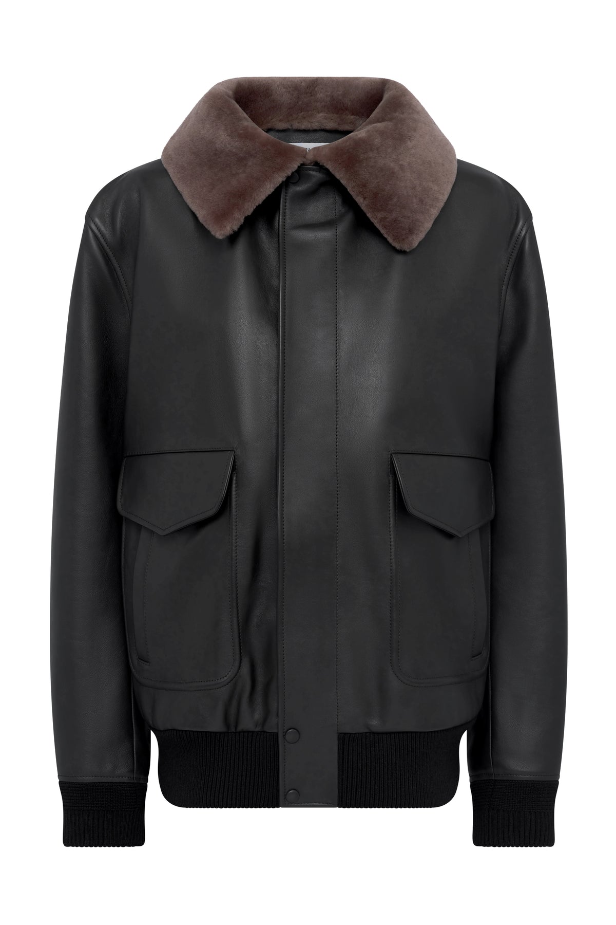Grant Bomber Jacket in Black Leather with Shearling Collar