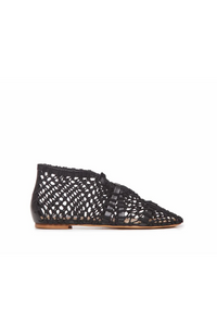 Sage Crochet Flat Shoe in Black Leather