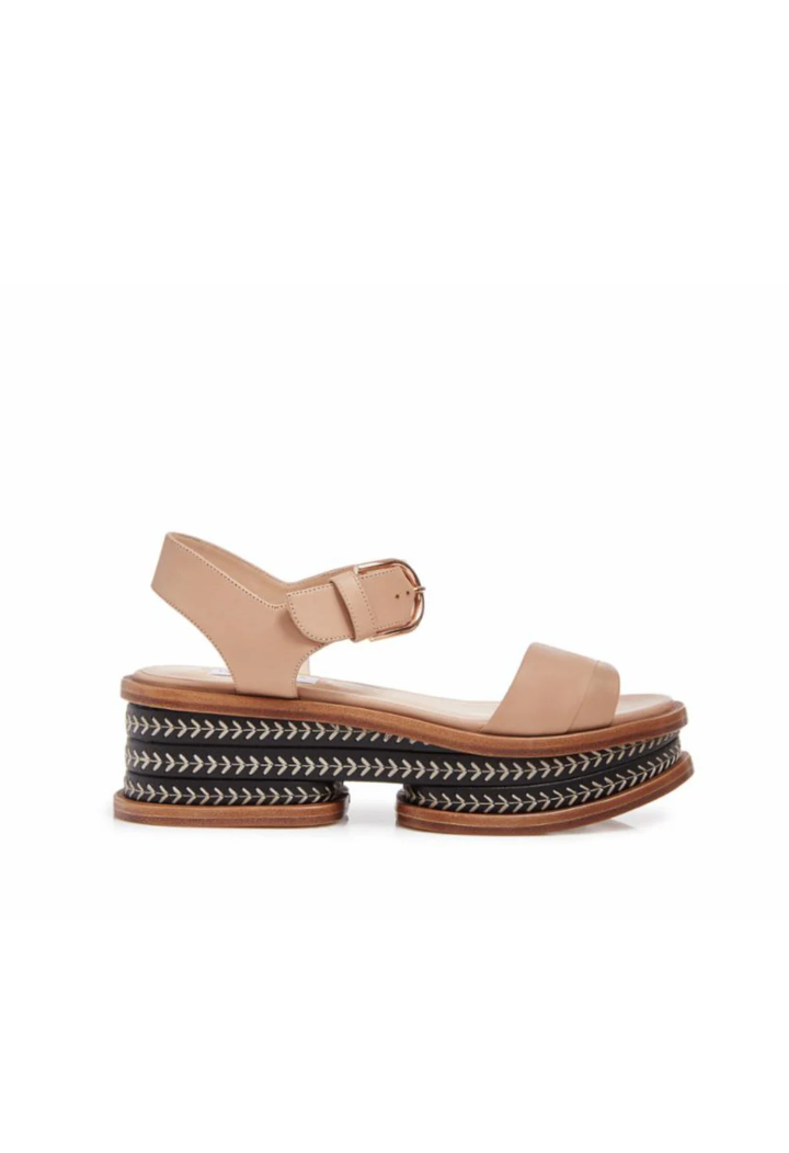 Mika Platform Sandal in Dark Camel Nappa Leather