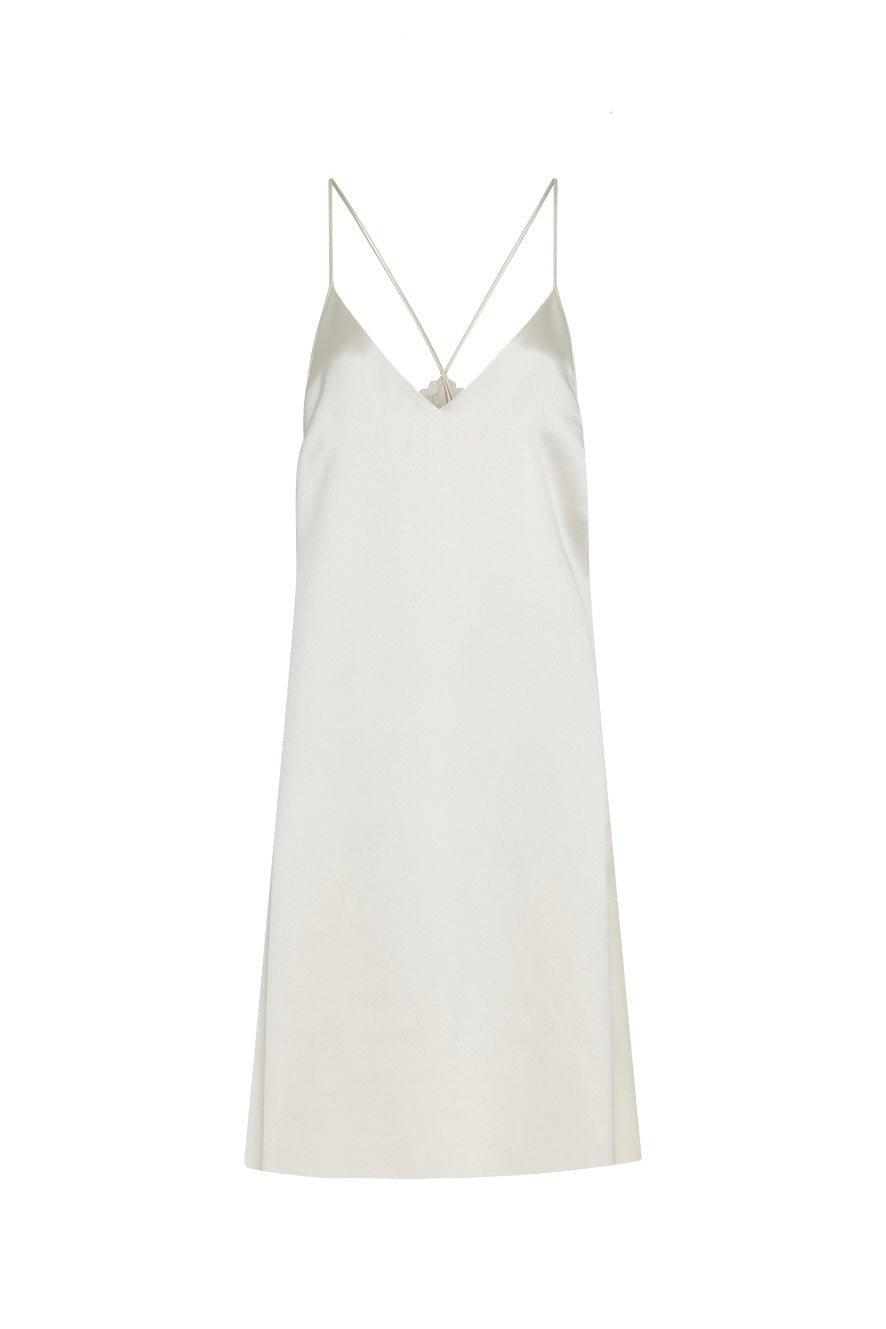 Dinah Slip Midi Dress in Ivory Silk Satin